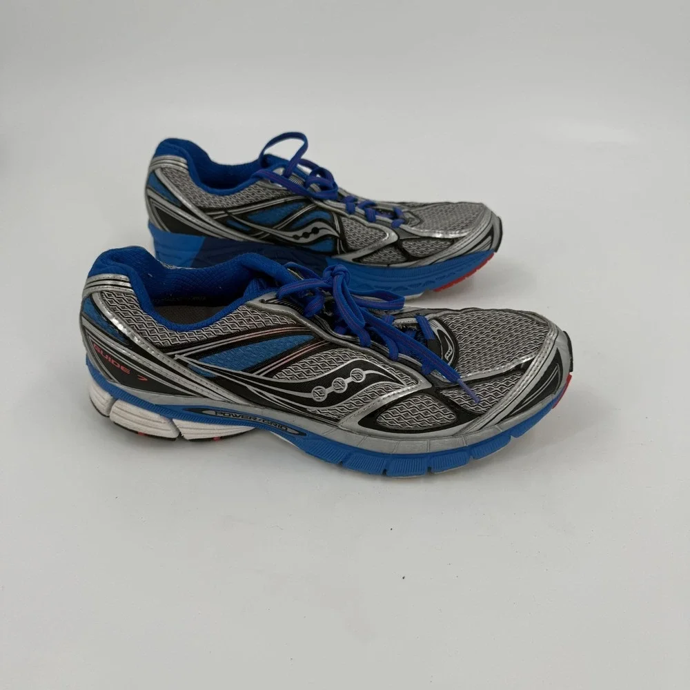 Saucony Guide 7 Power Grid Sneakers Mens Size 9.5 Silver Blue Synthetic Lace Up
